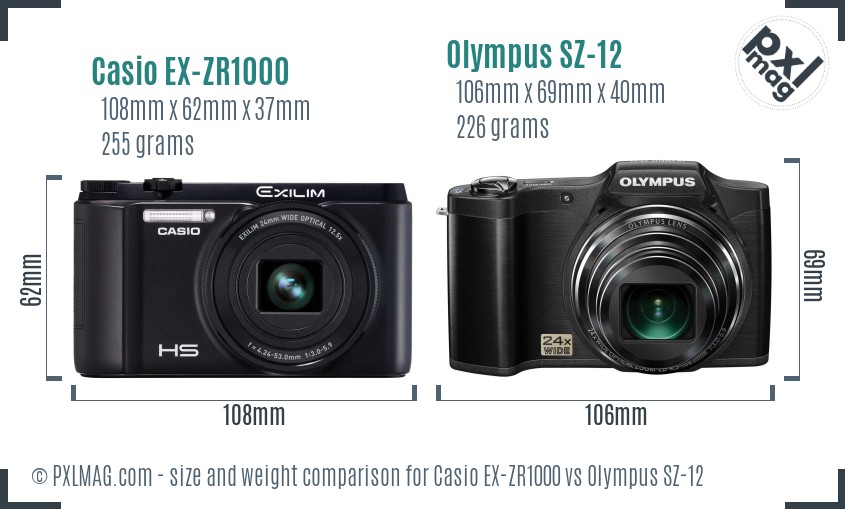 Casio EX-ZR1000 vs Olympus SZ-12 size comparison