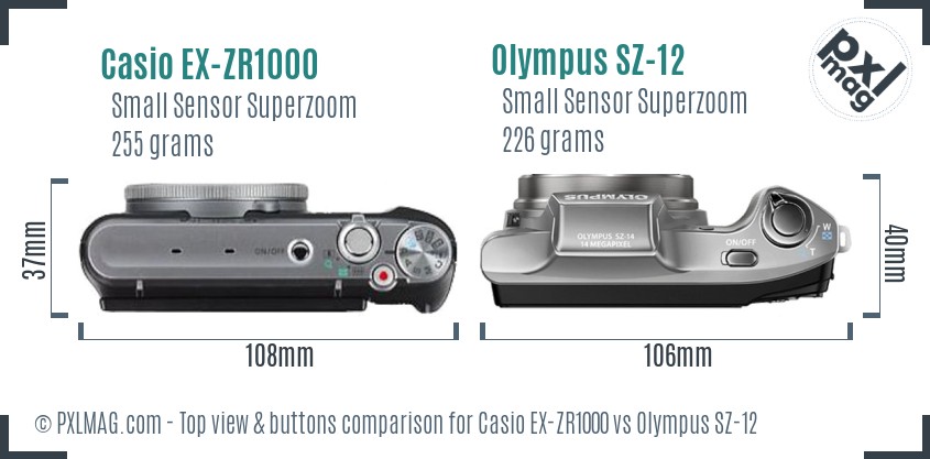 Casio EX-ZR1000 vs Olympus SZ-12 top view buttons comparison