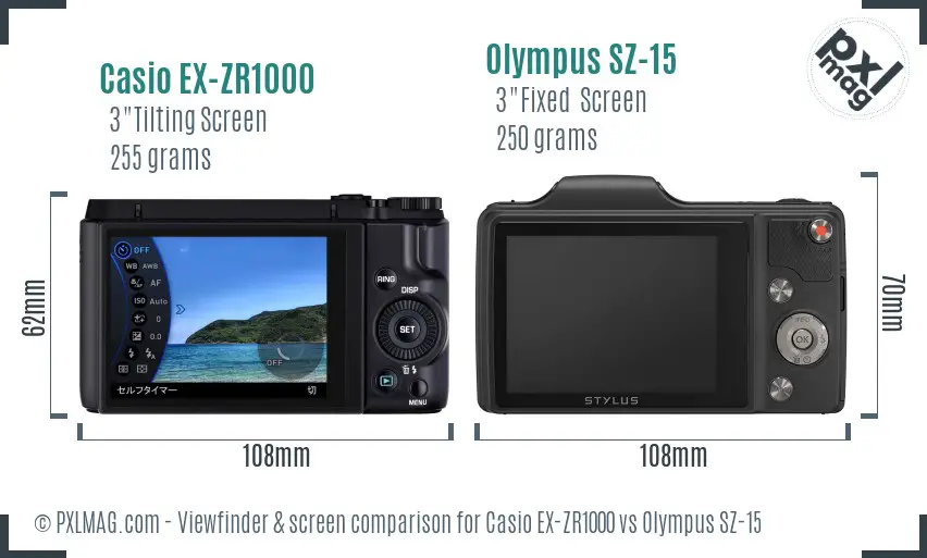 Casio EX-ZR1000 vs Olympus SZ-15 Screen and Viewfinder comparison
