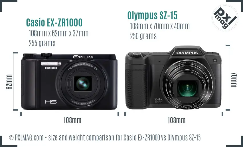 Casio EX-ZR1000 vs Olympus SZ-15 size comparison