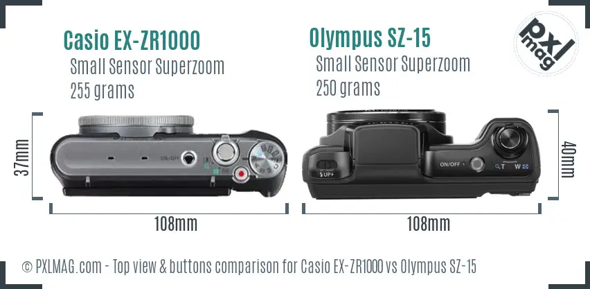 Casio EX-ZR1000 vs Olympus SZ-15 top view buttons comparison
