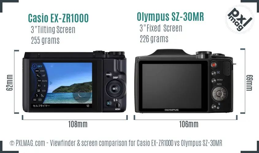 Casio EX-ZR1000 vs Olympus SZ-30MR Screen and Viewfinder comparison