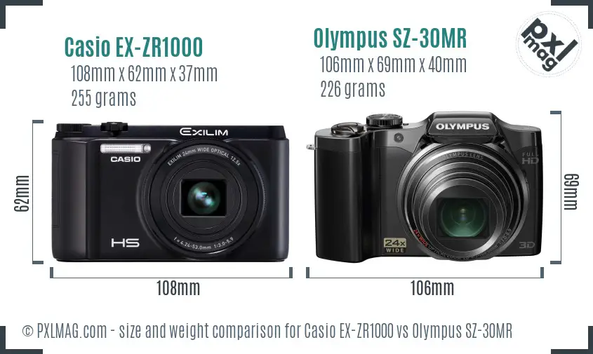 Casio EX-ZR1000 vs Olympus SZ-30MR size comparison