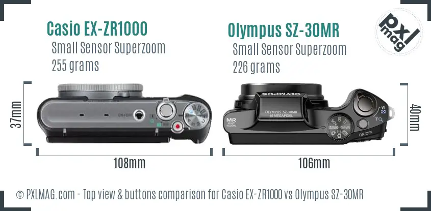 Casio EX-ZR1000 vs Olympus SZ-30MR top view buttons comparison
