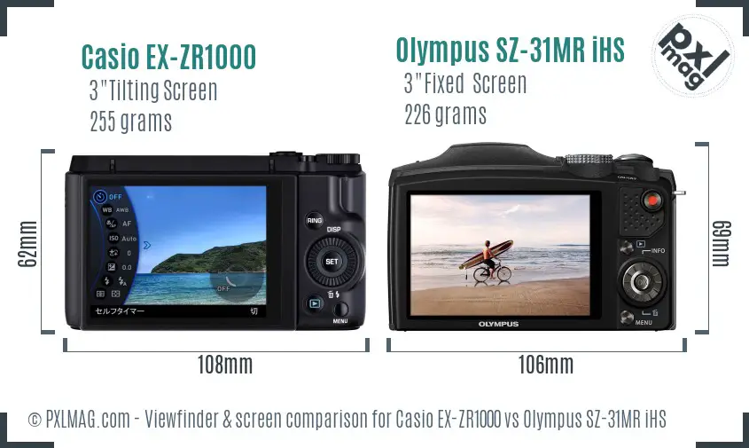 Casio EX-ZR1000 vs Olympus SZ-31MR iHS Screen and Viewfinder comparison Casio EX-ZR1000 vs Olympus SZ-31MR iHS Screen and Viewfinder comparison