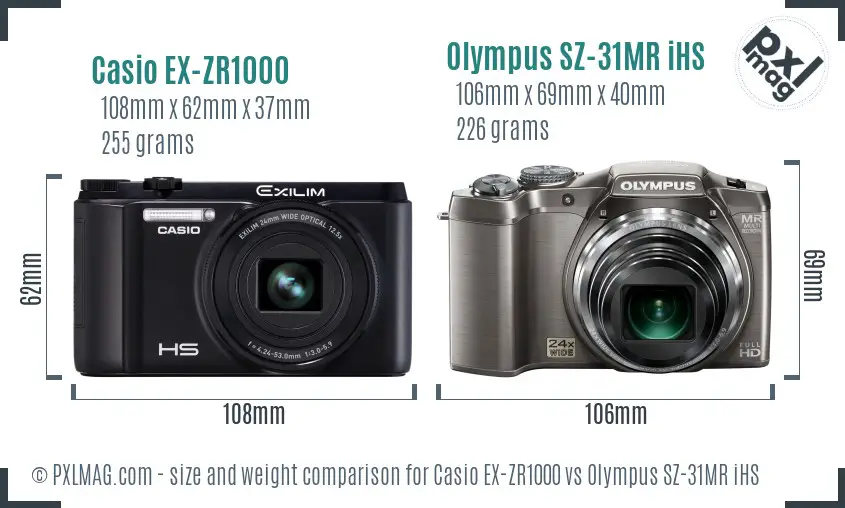 Casio EX-ZR1000 vs Olympus SZ-31MR iHS size comparison Casio EX-ZR1000 vs Olympus SZ-31MR iHS size comparison