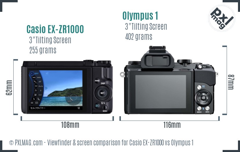 Casio EX-ZR1000 vs Olympus 1 Screen and Viewfinder comparison