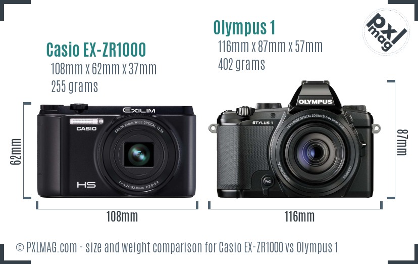 Casio EX-ZR1000 vs Olympus 1 size comparison
