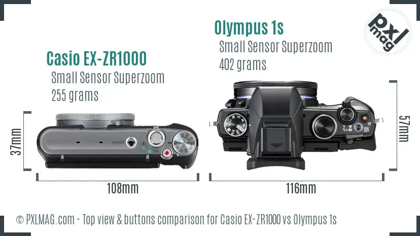 Casio EX-ZR1000 vs Olympus 1s top view buttons comparison Casio EX-ZR1000 vs Olympus 1s top view buttons comparison