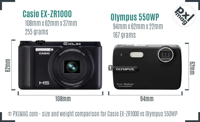 Casio EX-ZR1000 vs Olympus 550WP size comparison