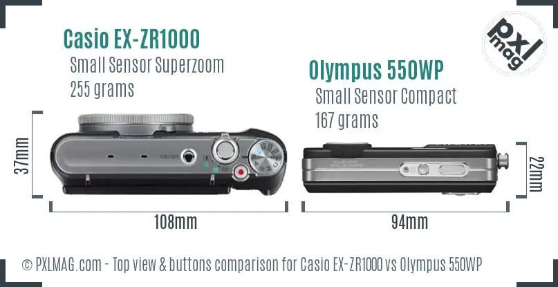 Casio EX-ZR1000 vs Olympus 550WP top view buttons comparison