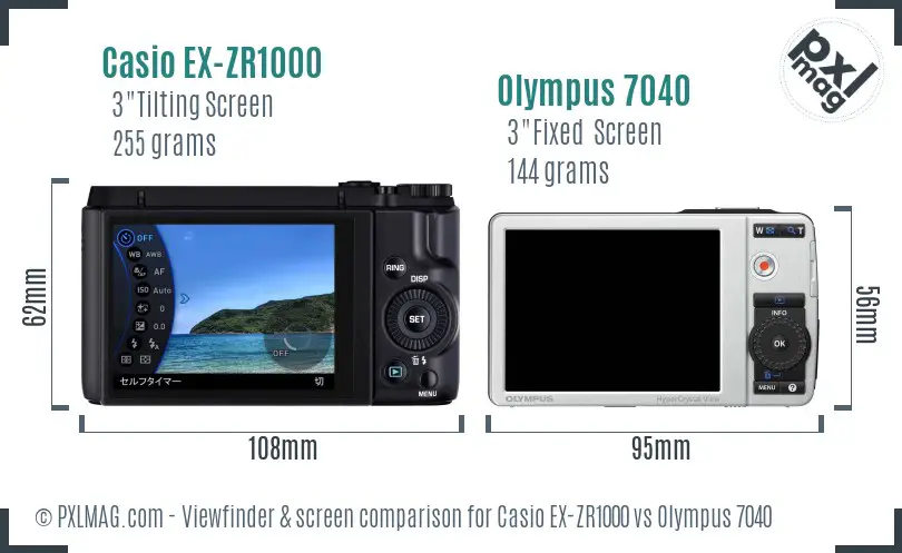 Casio EX-ZR1000 vs Olympus 7040 Screen and Viewfinder comparison