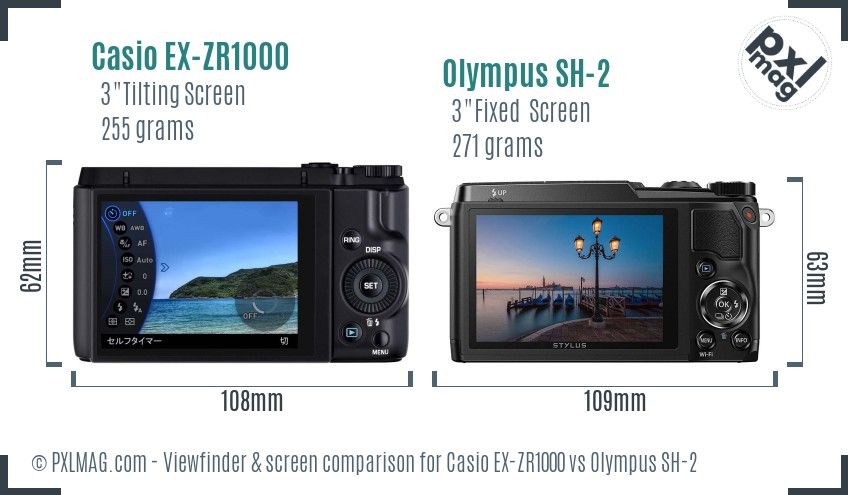 Casio EX-ZR1000 vs Olympus SH-2 Screen and Viewfinder comparison