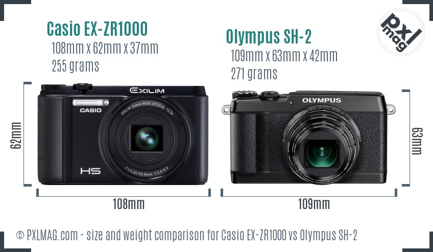 Casio EX-ZR1000 vs Olympus SH-2 size comparison
