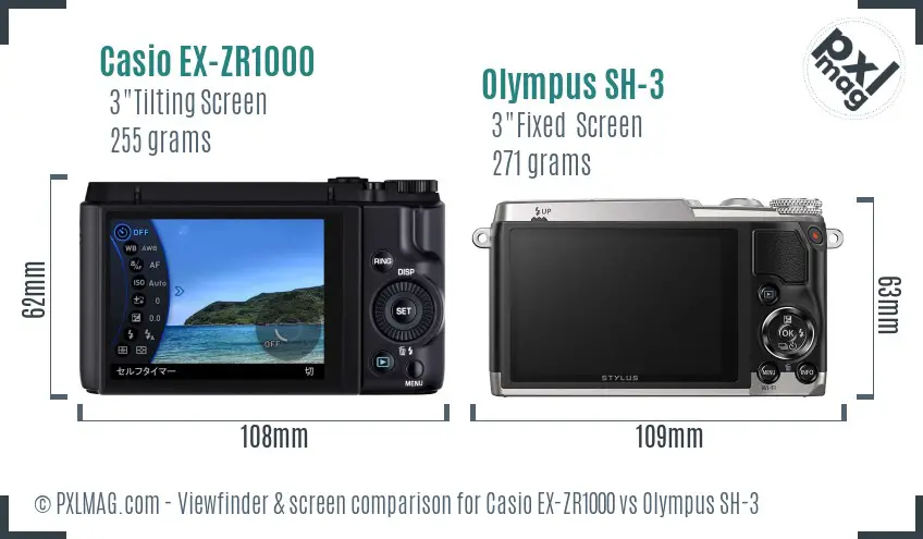 Casio EX-ZR1000 vs Olympus SH-3 Screen and Viewfinder comparison