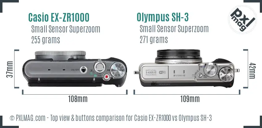 Casio EX-ZR1000 vs Olympus SH-3 top view buttons comparison