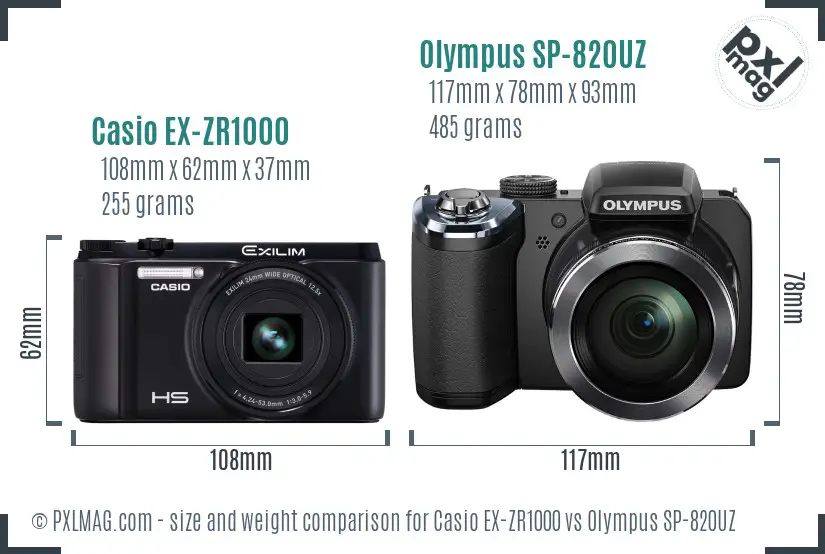 Casio EX-ZR1000 vs Olympus SP-820UZ size comparison