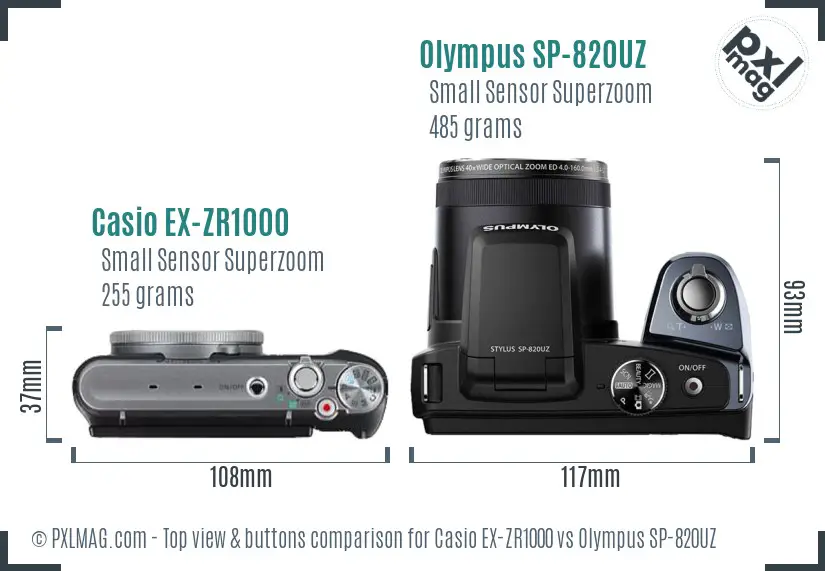 Casio EX-ZR1000 vs Olympus SP-820UZ top view buttons comparison