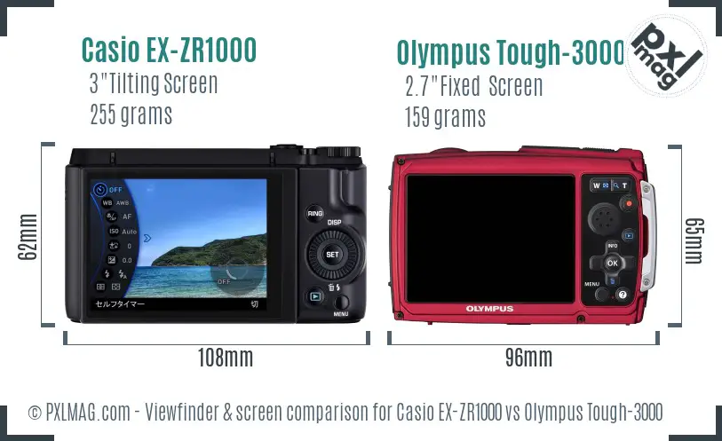 Casio EX-ZR1000 vs Olympus Tough-3000 Screen and Viewfinder comparison