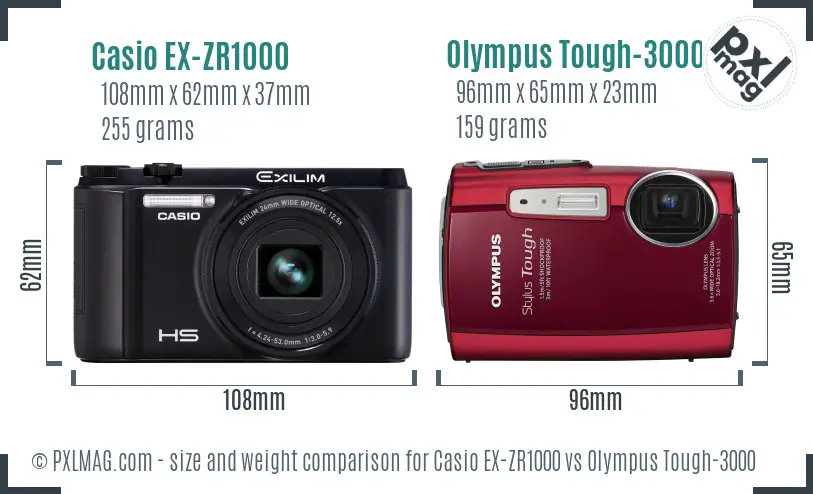 Casio EX-ZR1000 vs Olympus Tough-3000 size comparison Casio EX-ZR1000 vs Olympus Tough-3000 size comparison
