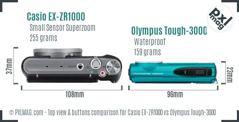 Casio EX-ZR1000 vs Olympus Tough-3000 top view buttons comparison