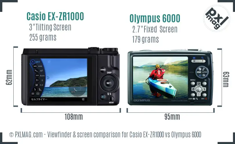 Casio EX-ZR1000 vs Olympus 6000 Screen and Viewfinder comparison