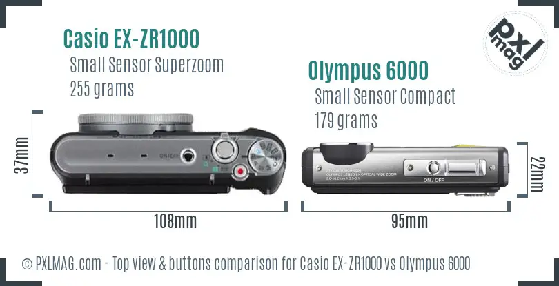 Casio EX-ZR1000 vs Olympus 6000 top view buttons comparison
