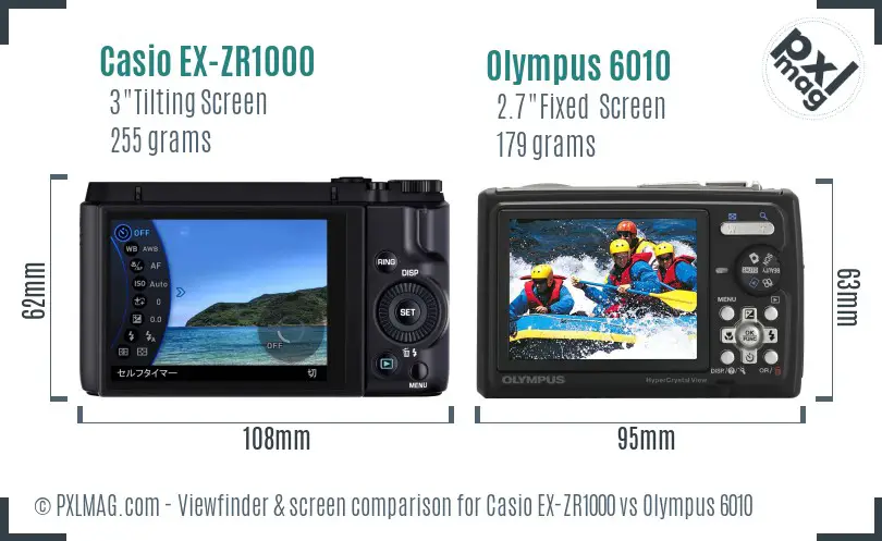 Casio EX-ZR1000 vs Olympus 6010 Screen and Viewfinder comparison