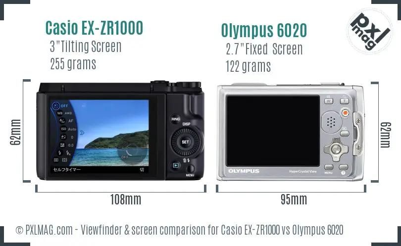 Casio EX-ZR1000 vs Olympus 6020 Screen and Viewfinder comparison