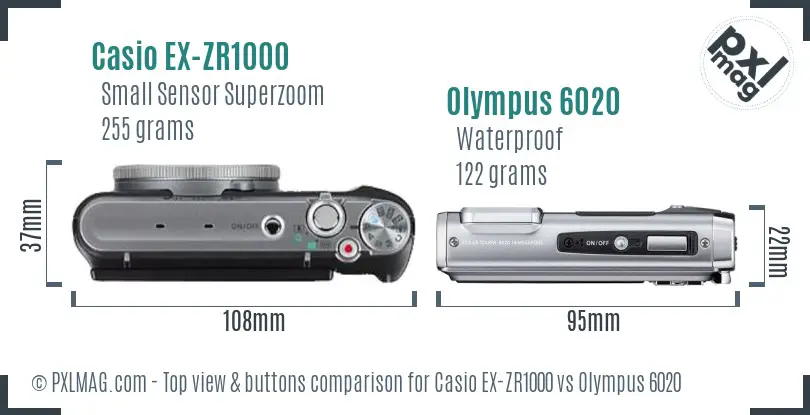 Casio EX-ZR1000 vs Olympus 6020 top view buttons comparison