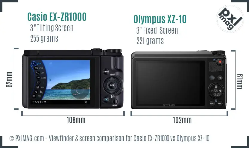 Casio EX-ZR1000 vs Olympus XZ-10 Screen and Viewfinder comparison