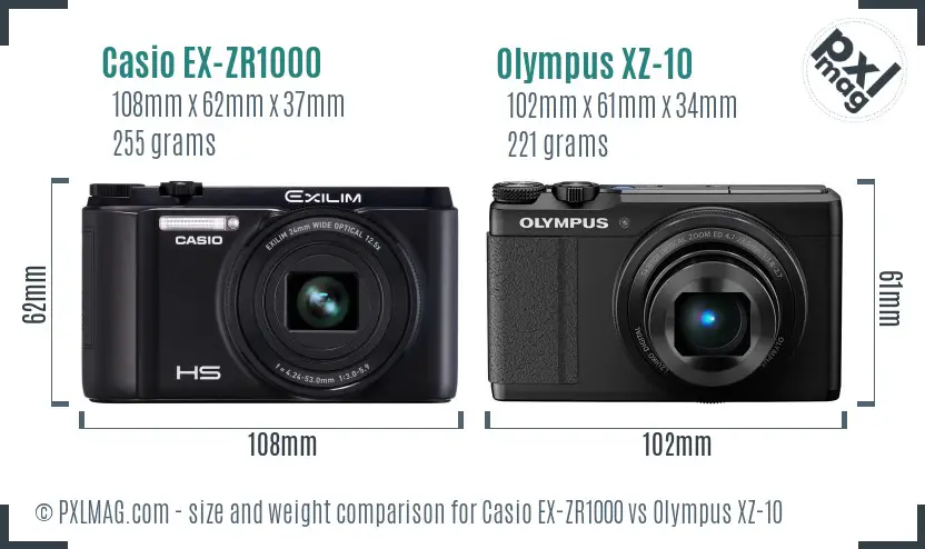 Casio EX-ZR1000 vs Olympus XZ-10 size comparison