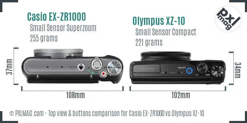 Casio EX-ZR1000 vs Olympus XZ-10 top view buttons comparison