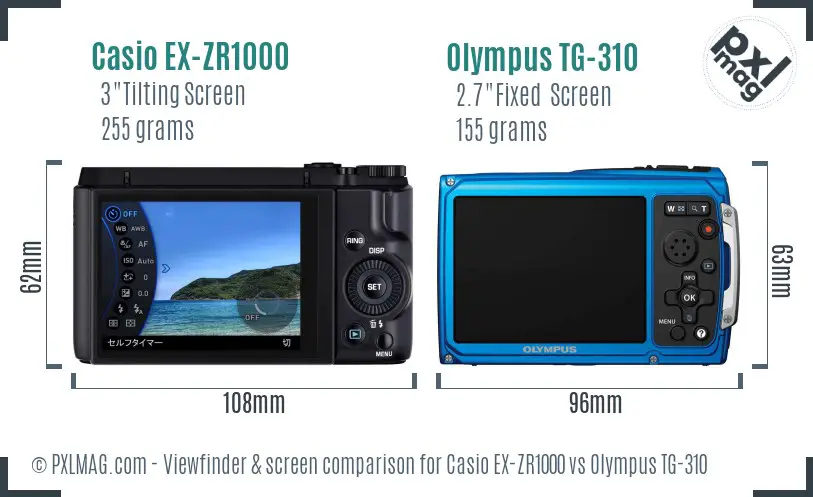 Casio EX-ZR1000 vs Olympus TG-310 Screen and Viewfinder comparison