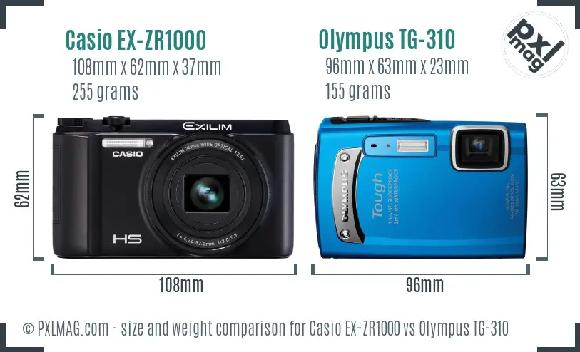 Casio EX-ZR1000 vs Olympus TG-310 size comparison