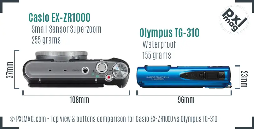 Casio EX-ZR1000 vs Olympus TG-310 top view buttons comparison