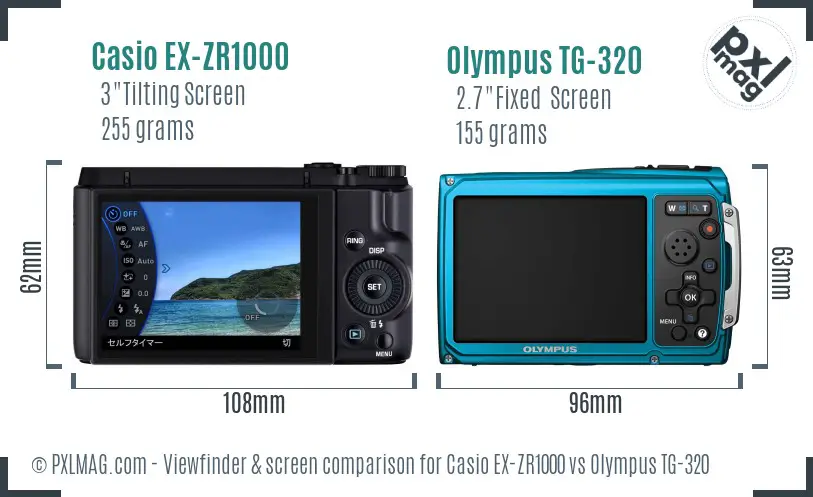 Casio EX-ZR1000 vs Olympus TG-320 Screen and Viewfinder comparison