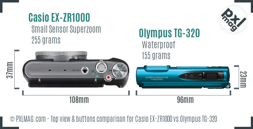Casio EX-ZR1000 vs Olympus TG-320 top view buttons comparison