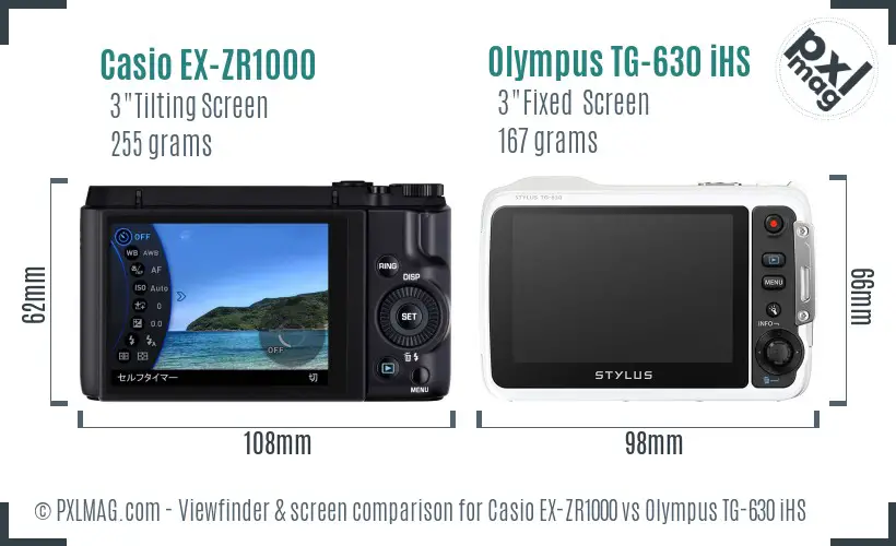 Casio EX-ZR1000 vs Olympus TG-630 iHS Screen and Viewfinder comparison
