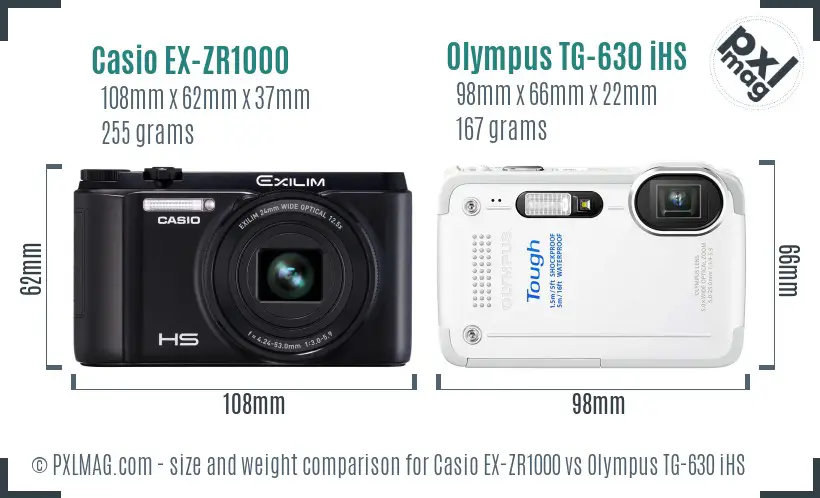 Casio EX-ZR1000 vs Olympus TG-630 iHS size comparison