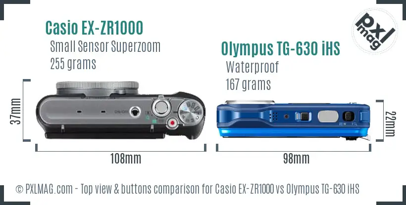 Casio EX-ZR1000 vs Olympus TG-630 iHS top view buttons comparison