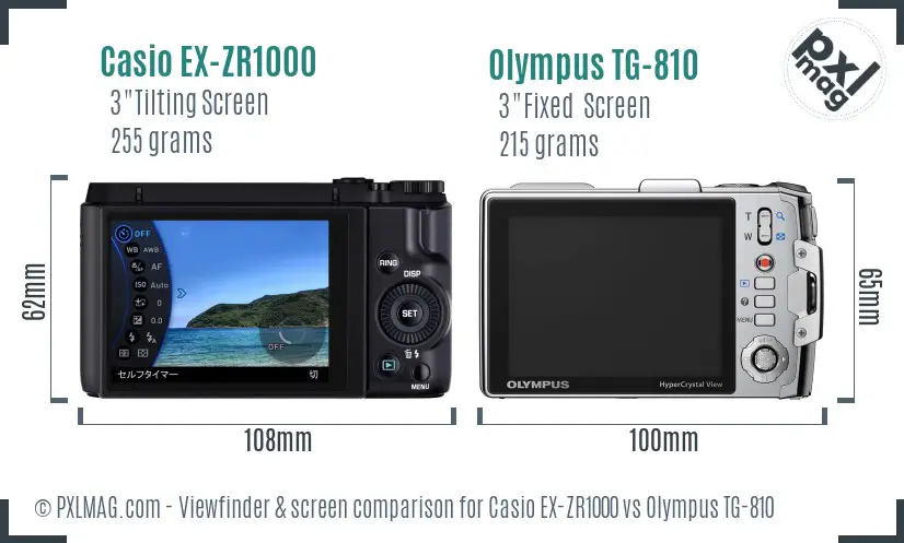 Casio EX-ZR1000 vs Olympus TG-810 Screen and Viewfinder comparison