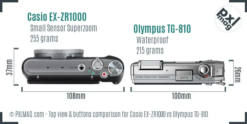 Casio EX-ZR1000 vs Olympus TG-810 top view buttons comparison