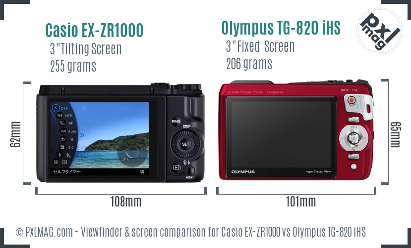 Casio EX-ZR1000 vs Olympus TG-820 iHS Screen and Viewfinder comparison