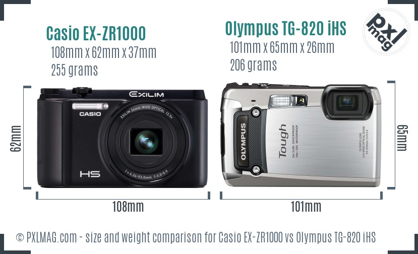 Casio EX-ZR1000 vs Olympus TG-820 iHS size comparison