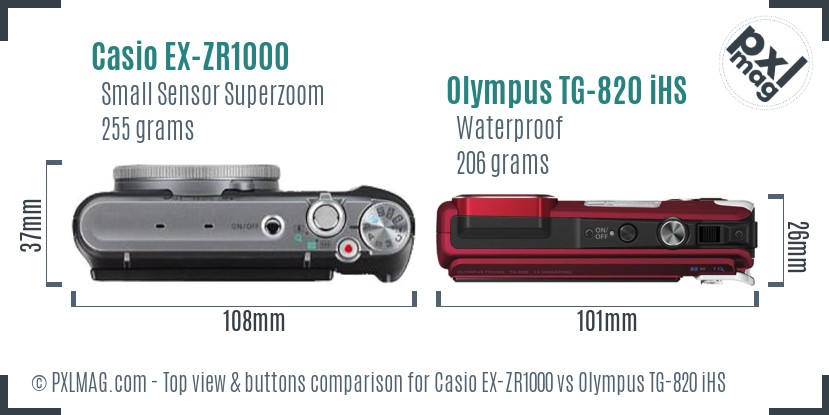 Casio EX-ZR1000 vs Olympus TG-820 iHS top view buttons comparison