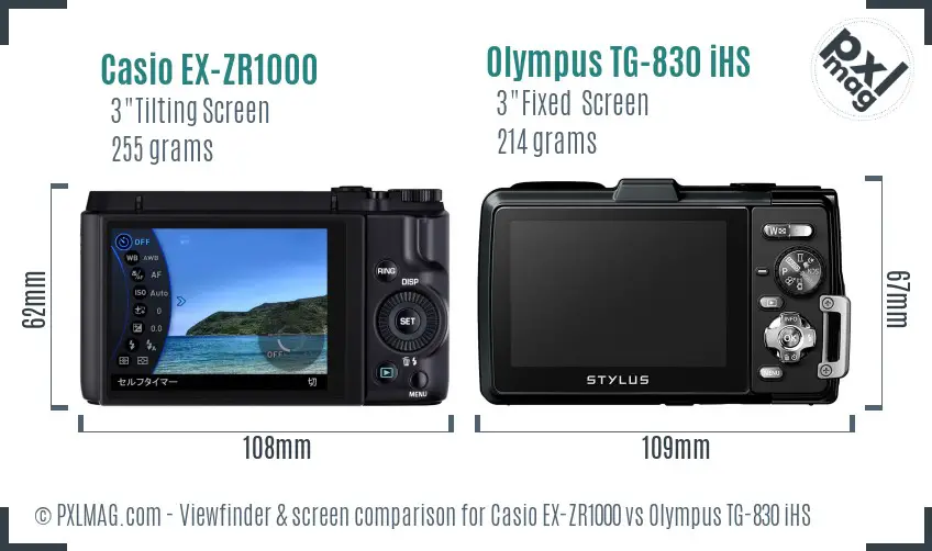 Casio EX-ZR1000 vs Olympus TG-830 iHS Screen and Viewfinder comparison