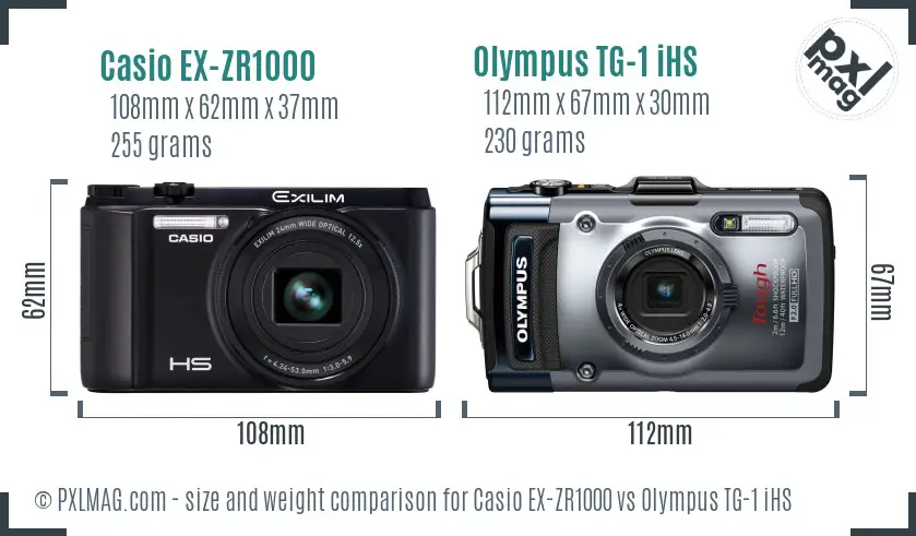 Casio EX-ZR1000 vs Olympus TG-1 iHS size comparison Casio EX-ZR1000 vs Olympus TG-1 iHS size comparison