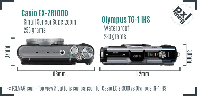 Casio EX-ZR1000 vs Olympus TG-1 iHS top view buttons comparison Casio EX-ZR1000 vs Olympus TG-1 iHS top view buttons comparison