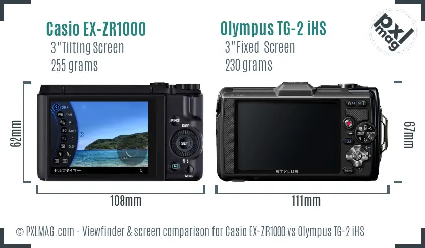Casio EX-ZR1000 vs Olympus TG-2 iHS Screen and Viewfinder comparison
